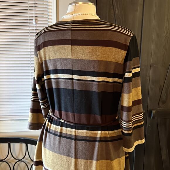 Olivia Matthews brown striped knit dress with scoop neck tie waist XL - Picture 4 of 10